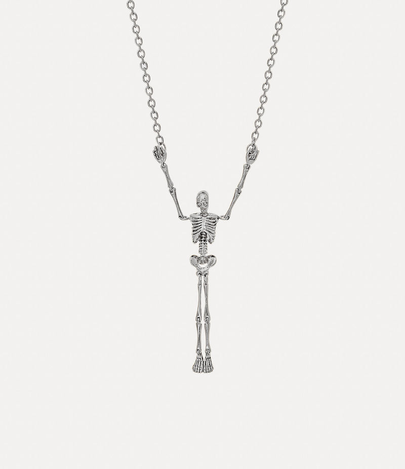 Skeleton Long Necklace - Silver/Black - 6301012Y-02P107