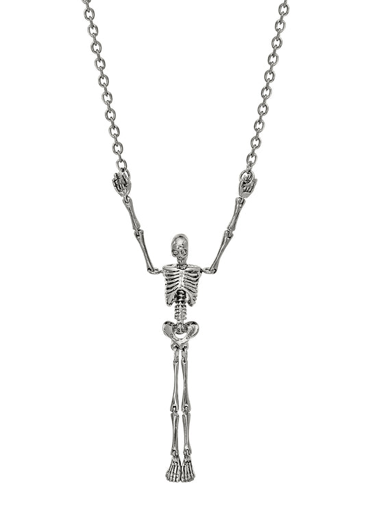 Skeleton Long Necklace - Silver/Black - 6301012Y-02P107