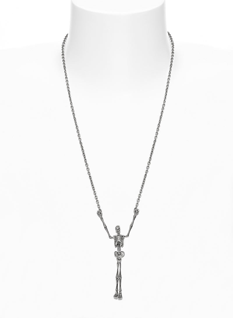 Skeleton Long Necklace - Silver/Black - 6301012Y-02P107