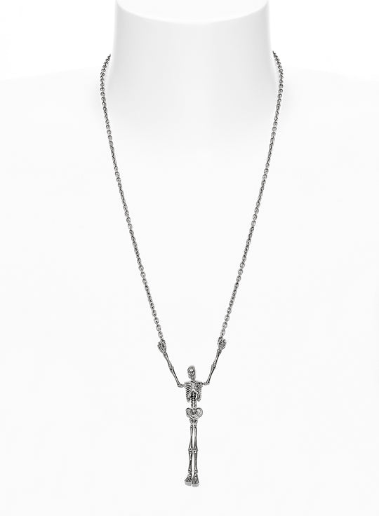 Skeleton Long Necklace - Silver/Black - 6301012Y-02P107