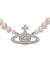 One Row Pearl Bas Relief Choker - Silver - 63010106-02P104-CN-W1