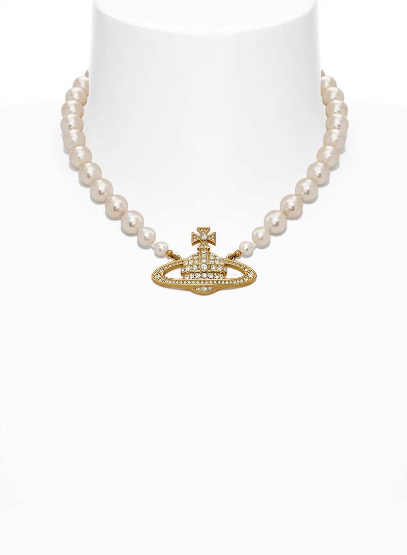 One Row Pearl Bas Relief Choker - Gold - 63010106-02R202-CN-W1