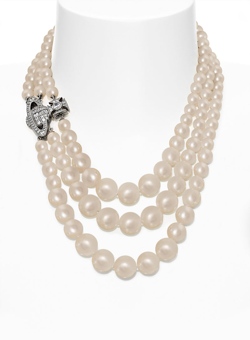Graziella Three Row Pearl Necklace - Silver - 6301013D-02P132-