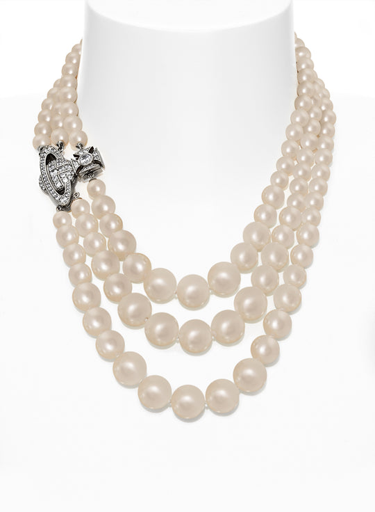Graziella Three Row Pearl Necklace - Silver - 6301013D-02P132-
