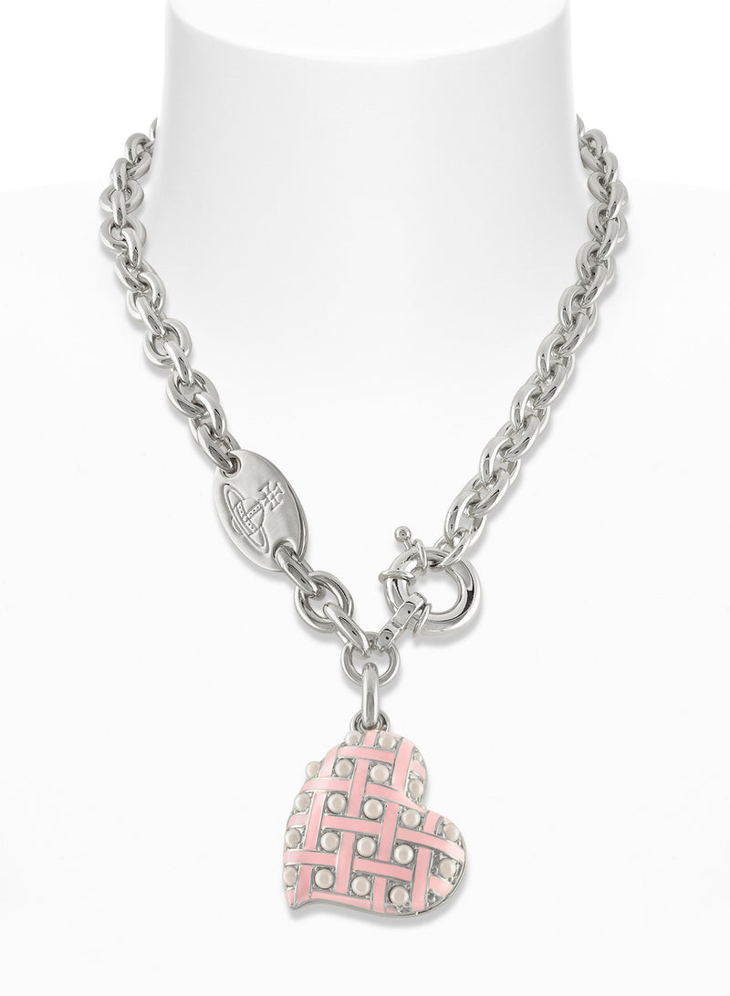 Valentines Heart Locket Necklace - Silver/Pink - 6301012L-02P476-CN