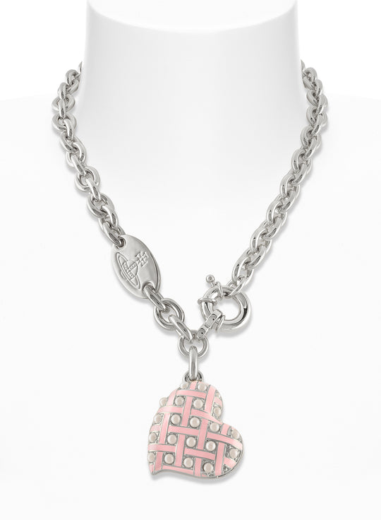 Valentines Heart Locket Necklace - Silver/Pink - 6301012L-02P476-CN