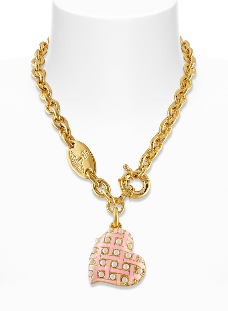 Valentines Heart Locket Necklace - Gold/Pink - 6301012L-02R752-CN