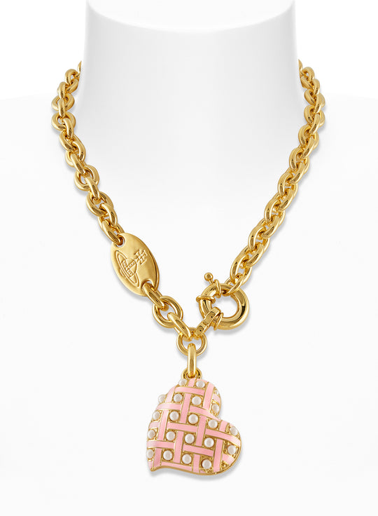Valentines Heart Locket Necklace - Gold/Pink - 6301012L-02R752-CN