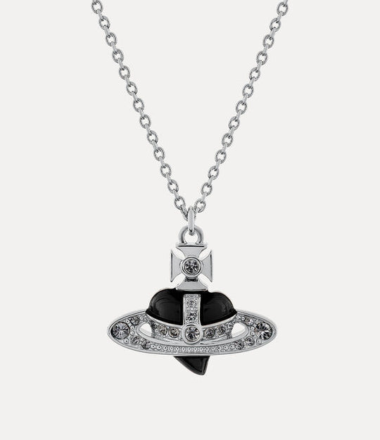 New Diamante Heart Pendant - Silver/Black - 630203BM-02P384