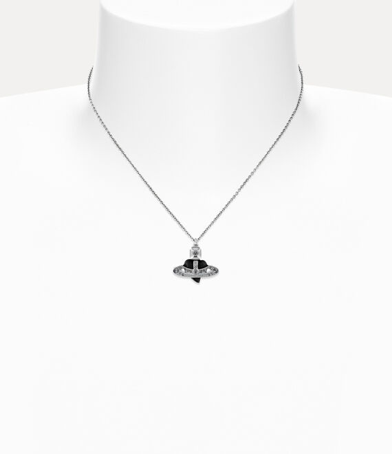 New Diamante Heart Pendant - Silver/Black - 630203BM-02P384