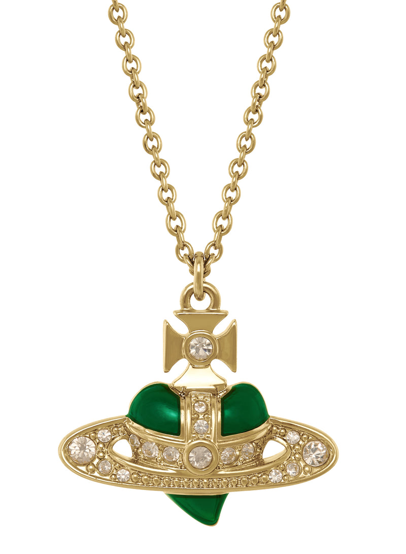 New Diamante Heart Pendant - Gold/Green - 630203BM-02R976