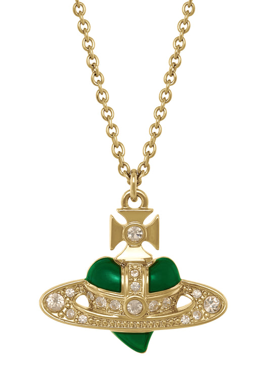 New Diamante Heart Pendant - Gold/Green - 630203BM-02R976