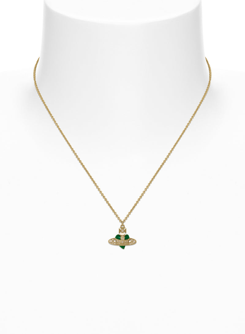 New Diamante Heart Pendant - Gold/Green - 630203BM-02R976
