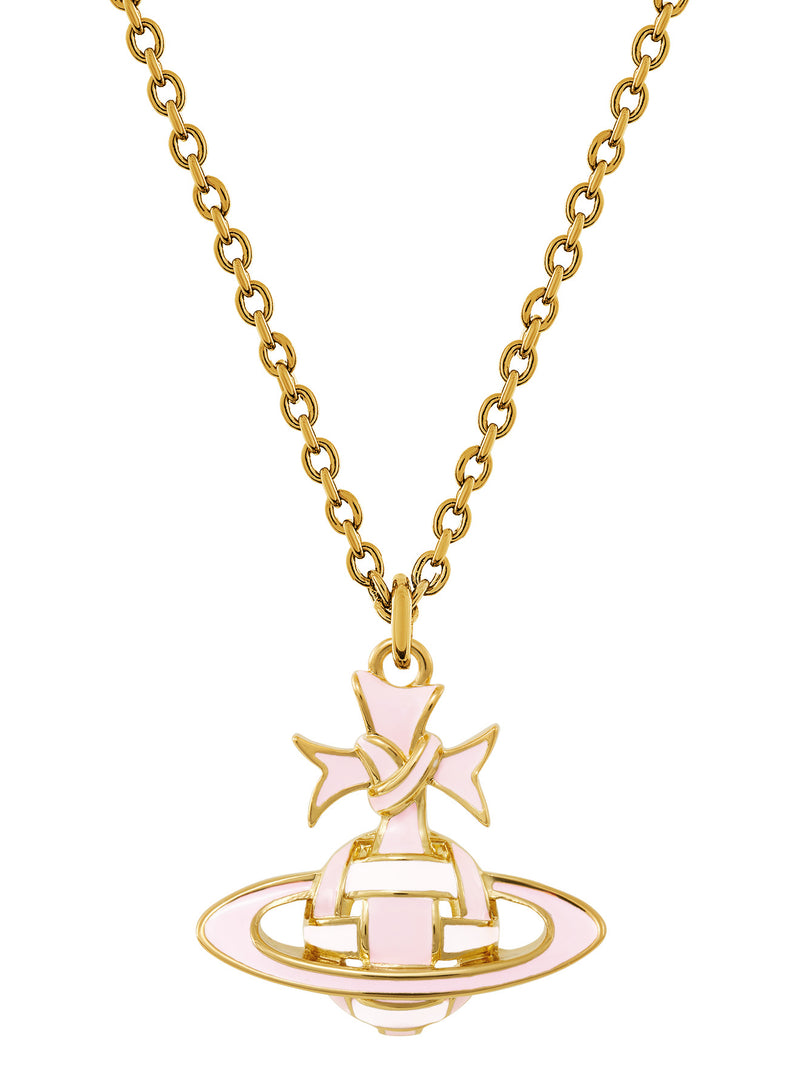 Ribbon Bas Relief Pendant - Gold/Pink - 630203FJ-02R882