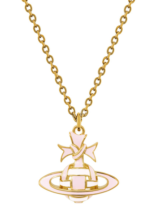 Ribbon Bas Relief Pendant - Gold/Pink - 630203FJ-02R882