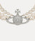 Three Row Pearl Bas Relief Choker - Silver - 63030007-02P127-CN