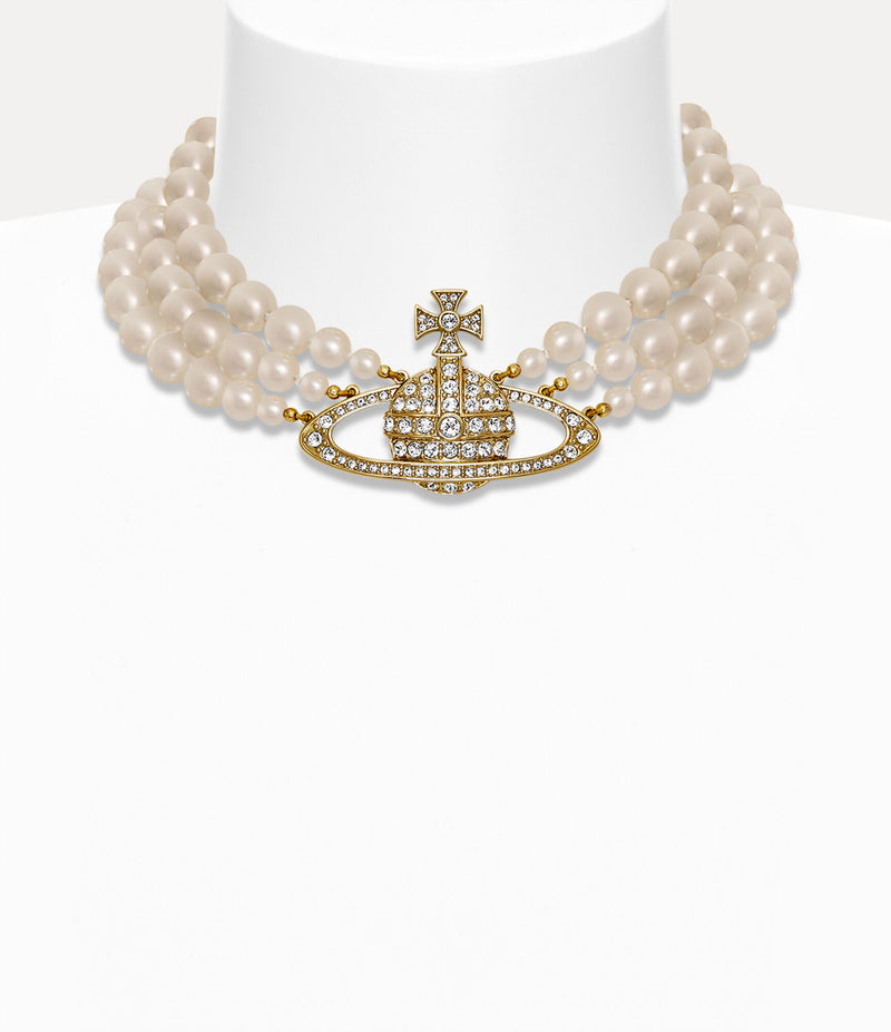 Three Row Pearl Bas Relief Choker - Gold -  63030007-02R117-CN