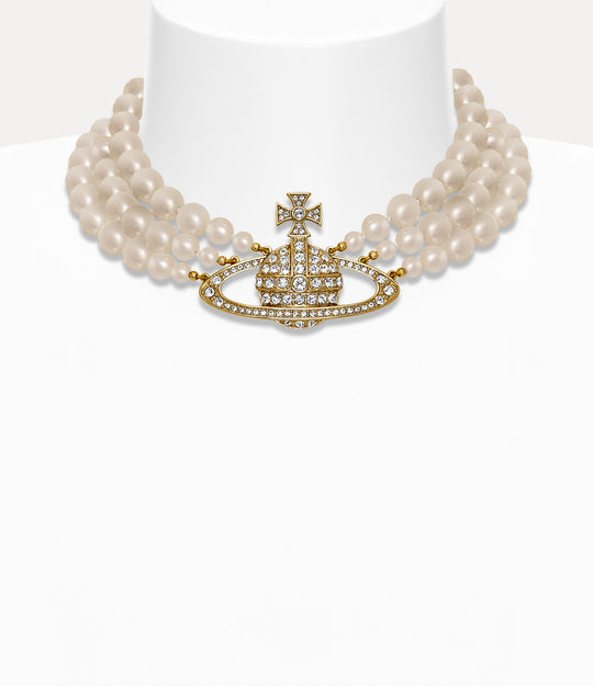 Three Row Pearl Bas Relief Choker - Gold -  63030007-02R117-CN