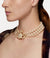 Three Row Pearl Bas Relief Choker - Gold -  63030007-02R117-CN