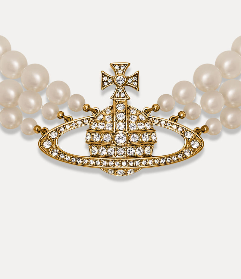 Three Row Pearl Bas Relief Choker - Gold -  63030007-02R117-CN
