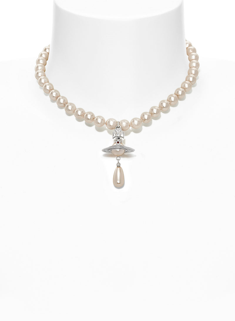 One Row Pearl Drop Choker - Silver - 63030008-02P128-CN