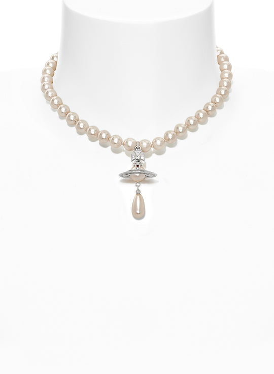 One Row Pearl Drop Choker - Silver - 63030008-02P128-CN