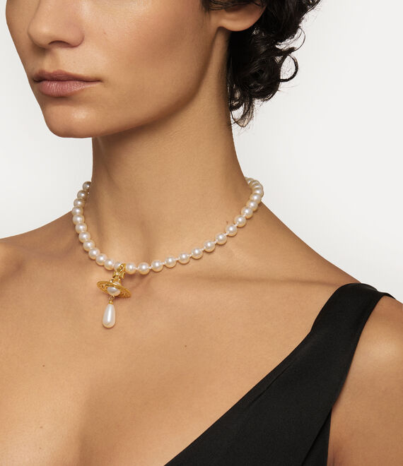 One Row Pearl Drop Choker - Gold - 63030008-02R118-CN