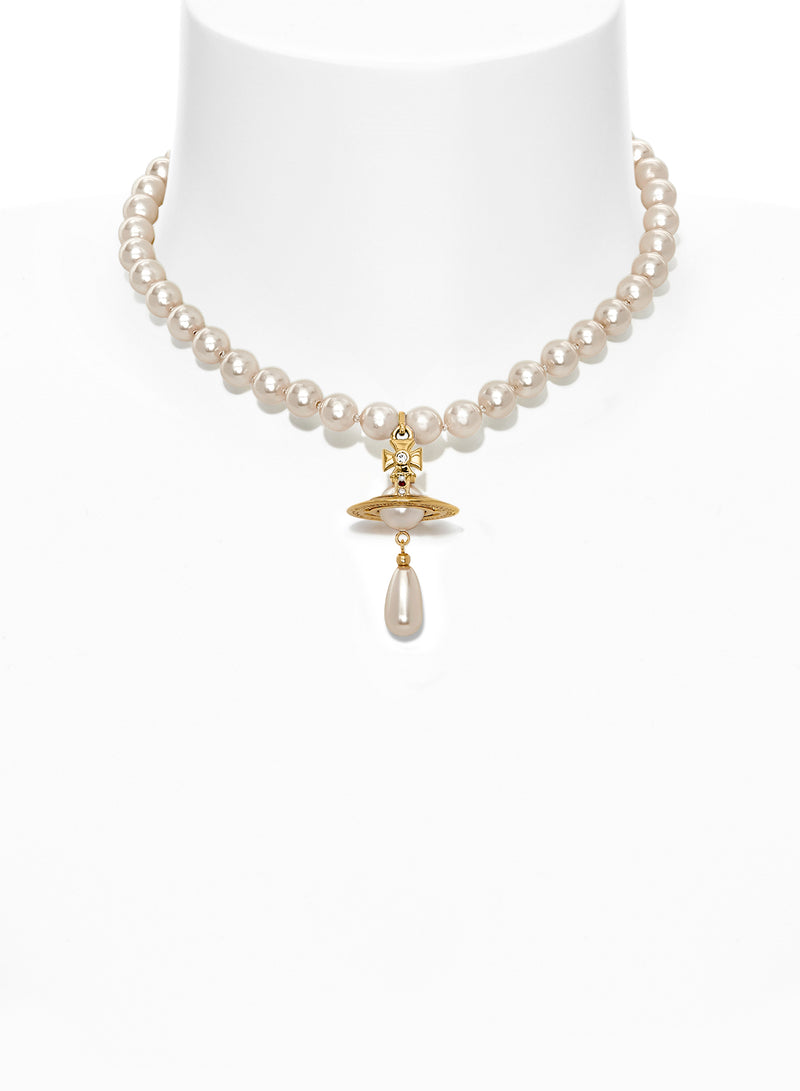 One Row Pearl Drop Choker - Gold - 63030008-02R118-CN