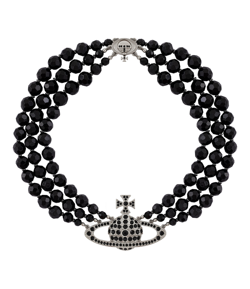 Messaline Three Row Choker - Silver/Black - 6303002E-02P178-CN