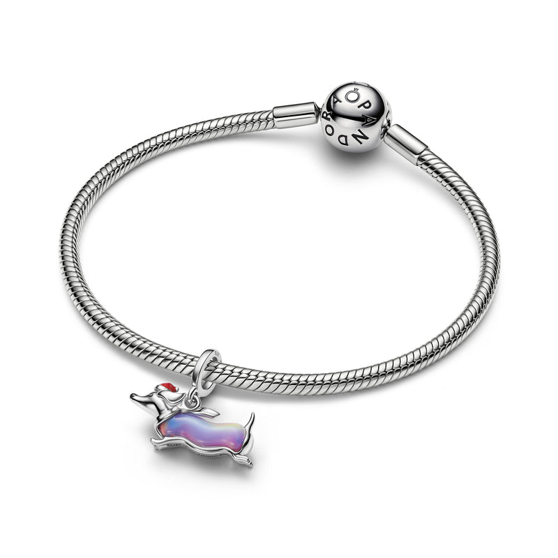 Christmas Dachshund Dangle Charm - Platinum Plated