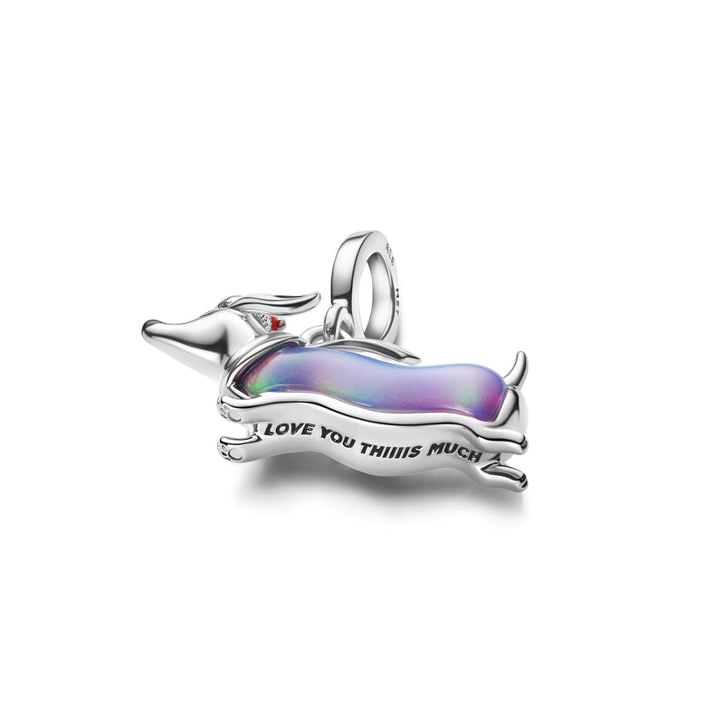 Christmas Dachshund Dangle Charm - Platinum Plated