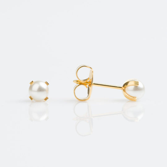 9ct Yellow Gold White Pearl Stud Earrings, 4mm - 7509-3015