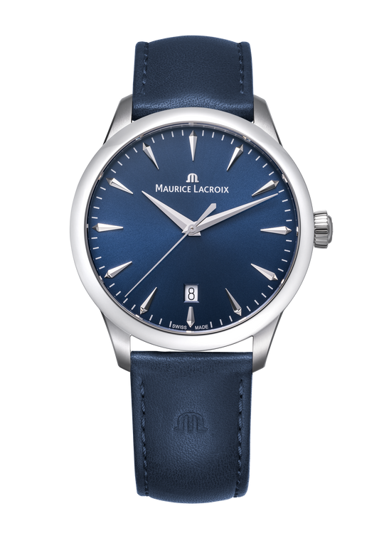 1975 Quartz Date, 39mm - Stainless Steel/Blue Leather- 751007-SS001-430-4