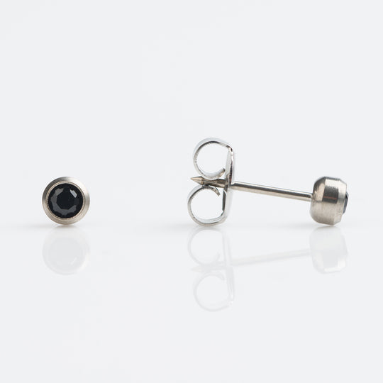 Jet Black Crystal Stud Earrings, 4mm - Titanium - 7513-0225
