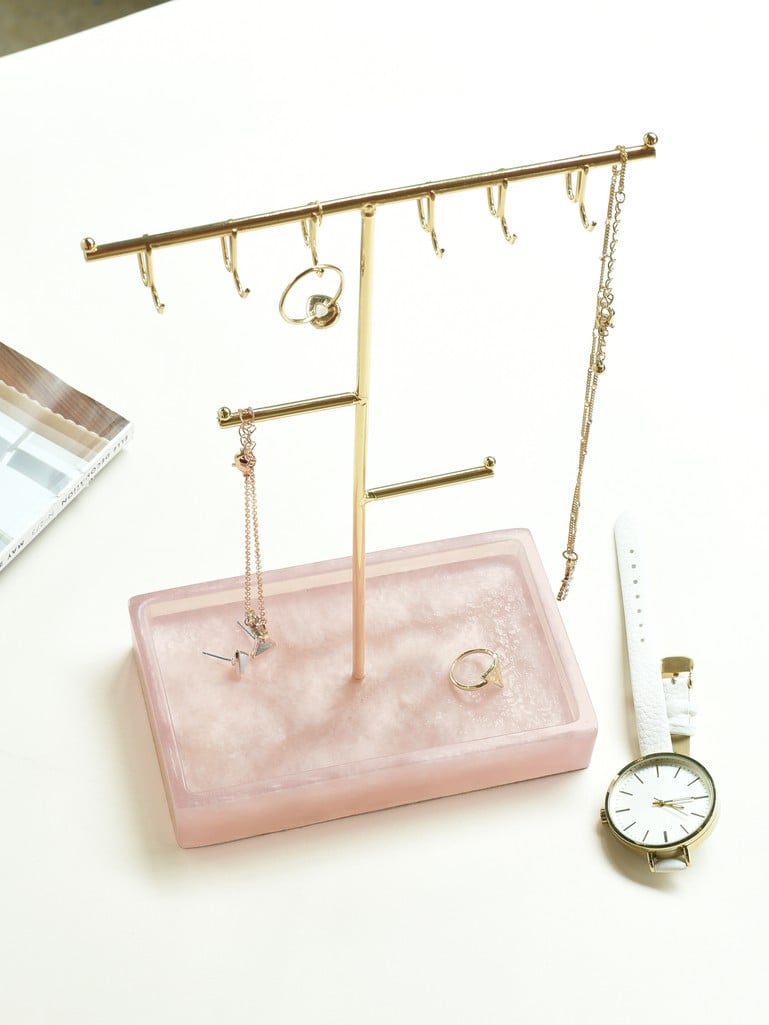 Large Rose Quartz Effect T-Bar Jewellery Stand - 75482