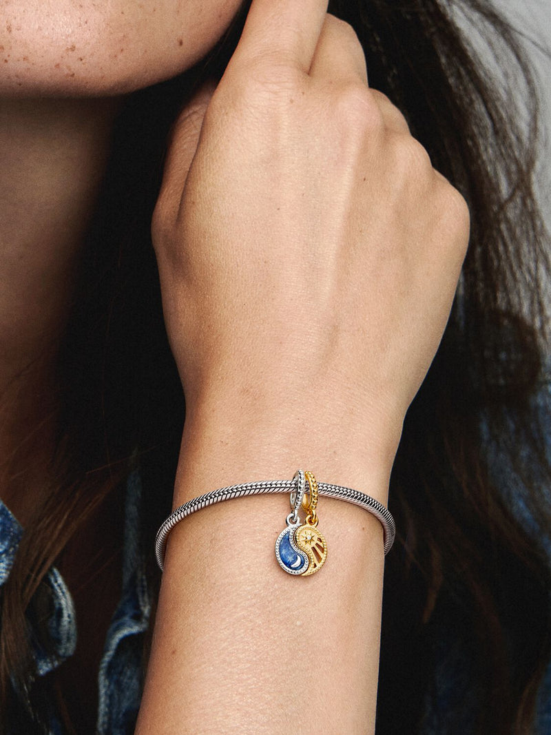 Two-tone Splittable Sun & Moon Dangle Charm - Sterling Silver & 14ct Gold Plated - 762678C01