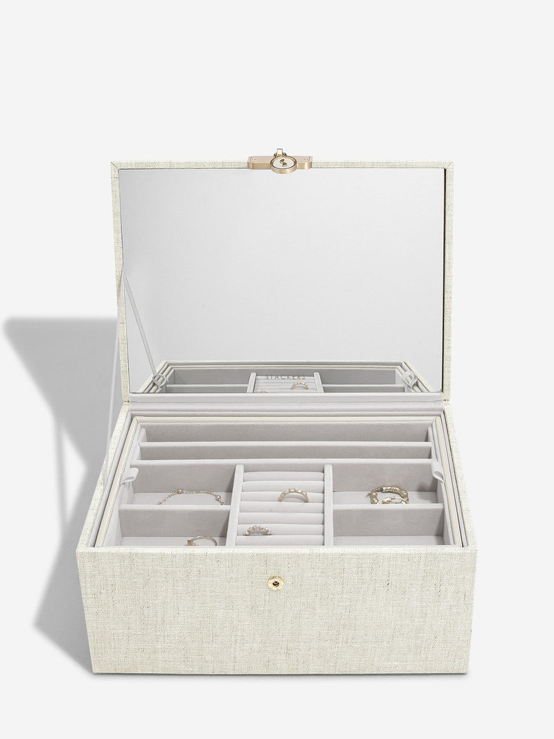 Luxury Classic Jewellery Box - Oatmeal & Linen - 76391