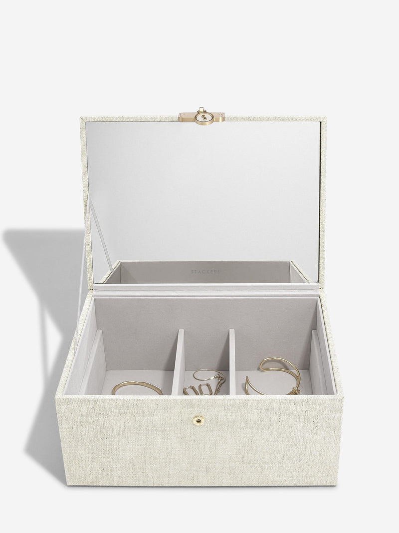 Luxury Classic Jewellery Box - Oatmeal & Linen - 76391