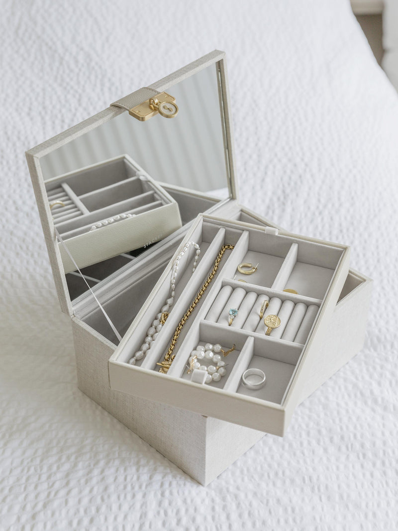 Luxury Classic Jewellery Box - Oatmeal & Linen - 76391