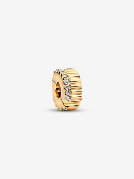 Ribbed Clip Charm with CZ - 14ct Gold Plated - 764078C01
