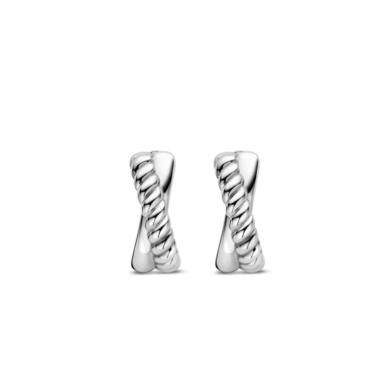 Crossover Hoop Earrings - Silver - 7667ST