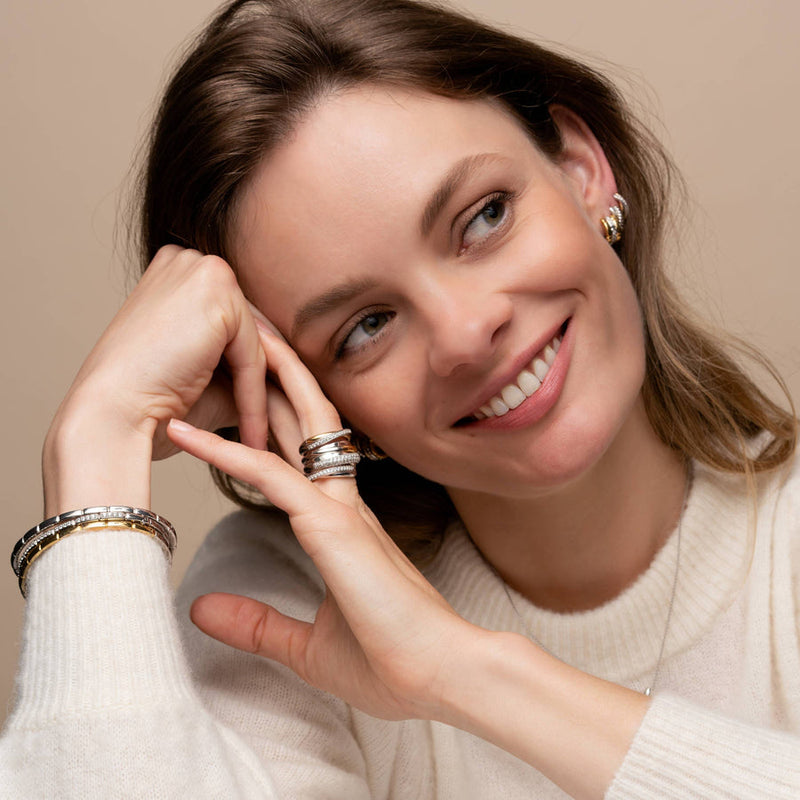 Crossover Hoop Earrings - Silver - 7667ST