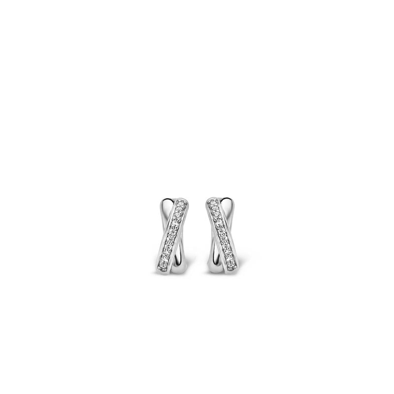 Milano CZ Crossover Hoop Earrings - Silver - 7667ZI