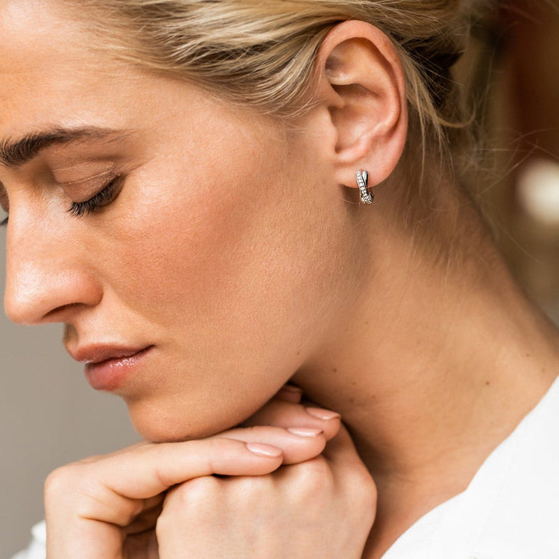 Milano CZ Crossover Hoop Earrings - Silver - 7667ZI