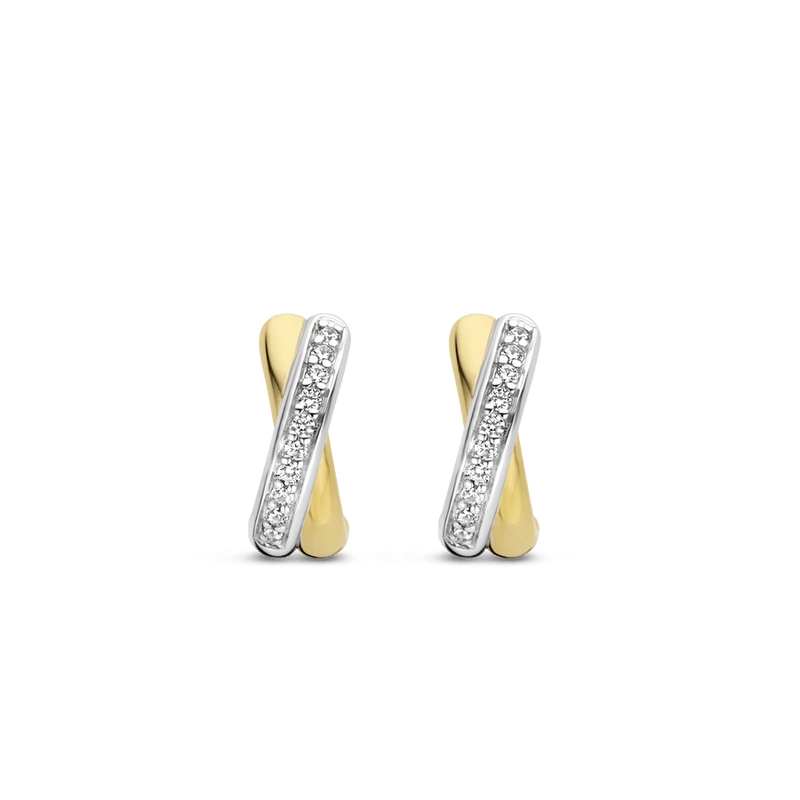 Milano CZ Crossover Huggie Hoop Earrings - Yellow/Silver - 7667ZY