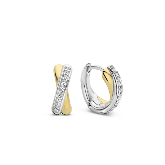 Milano CZ Crossover Huggie Hoop Earrings - Yellow/Silver - 7667ZY