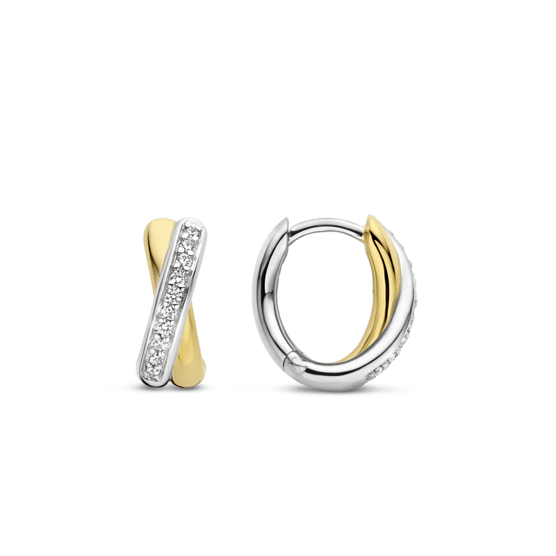 Milano CZ Crossover Huggie Hoop Earrings - Yellow/Silver - 7667ZY