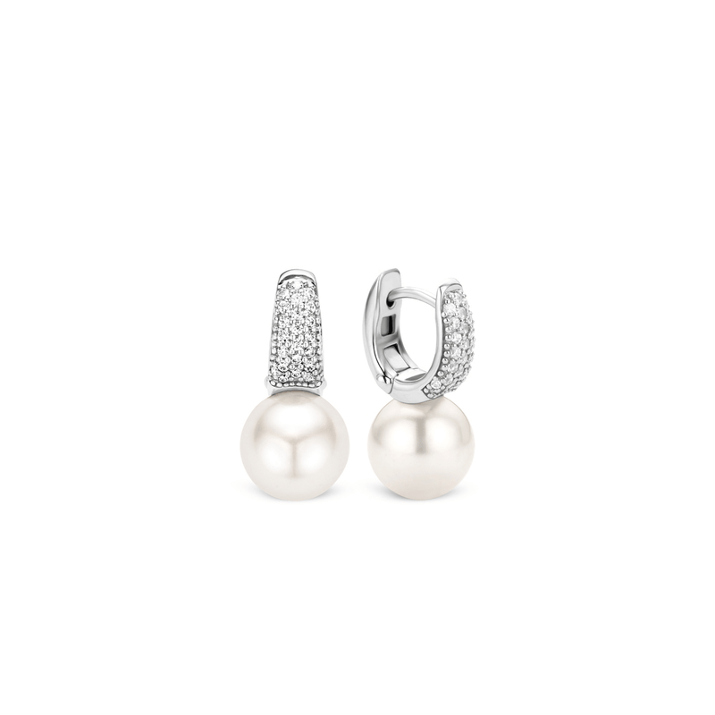 Milano Pavé Zirconia & Pearl Earrings - Silver - 7750PW