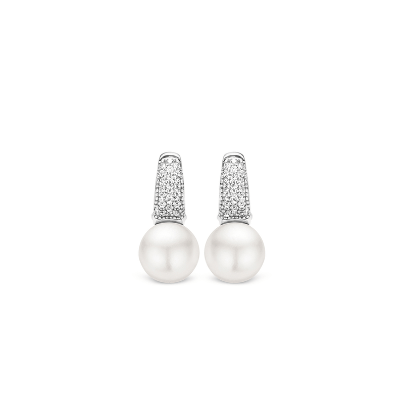 Milano Pavé Zirconia & Pearl Earrings - Silver - 7750PW