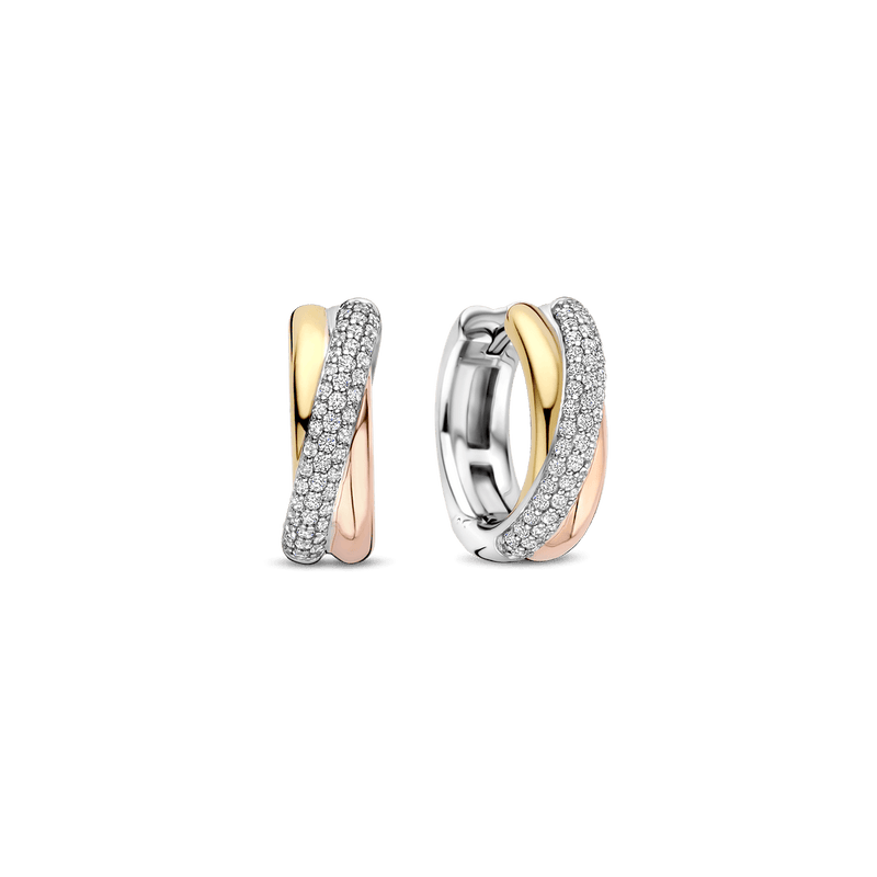 Milano Tricolour Hoop Earrings - Silver/Gold/Rose - 78012ZT
